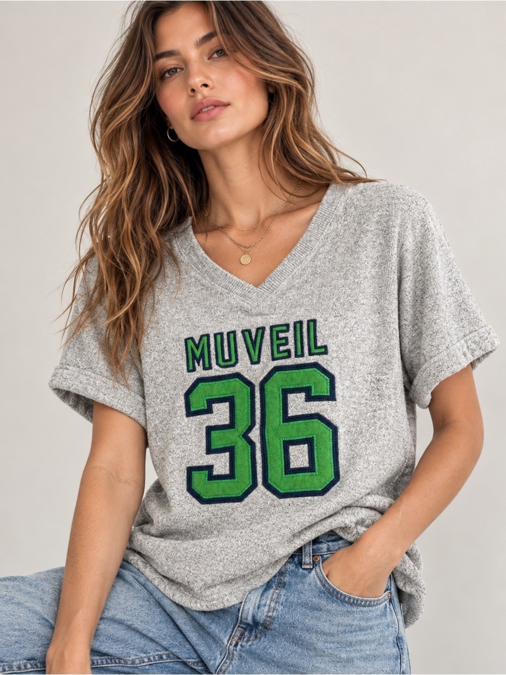 MUVEIL Varsity Sweatshirt Top Gray Size Medium EU 40